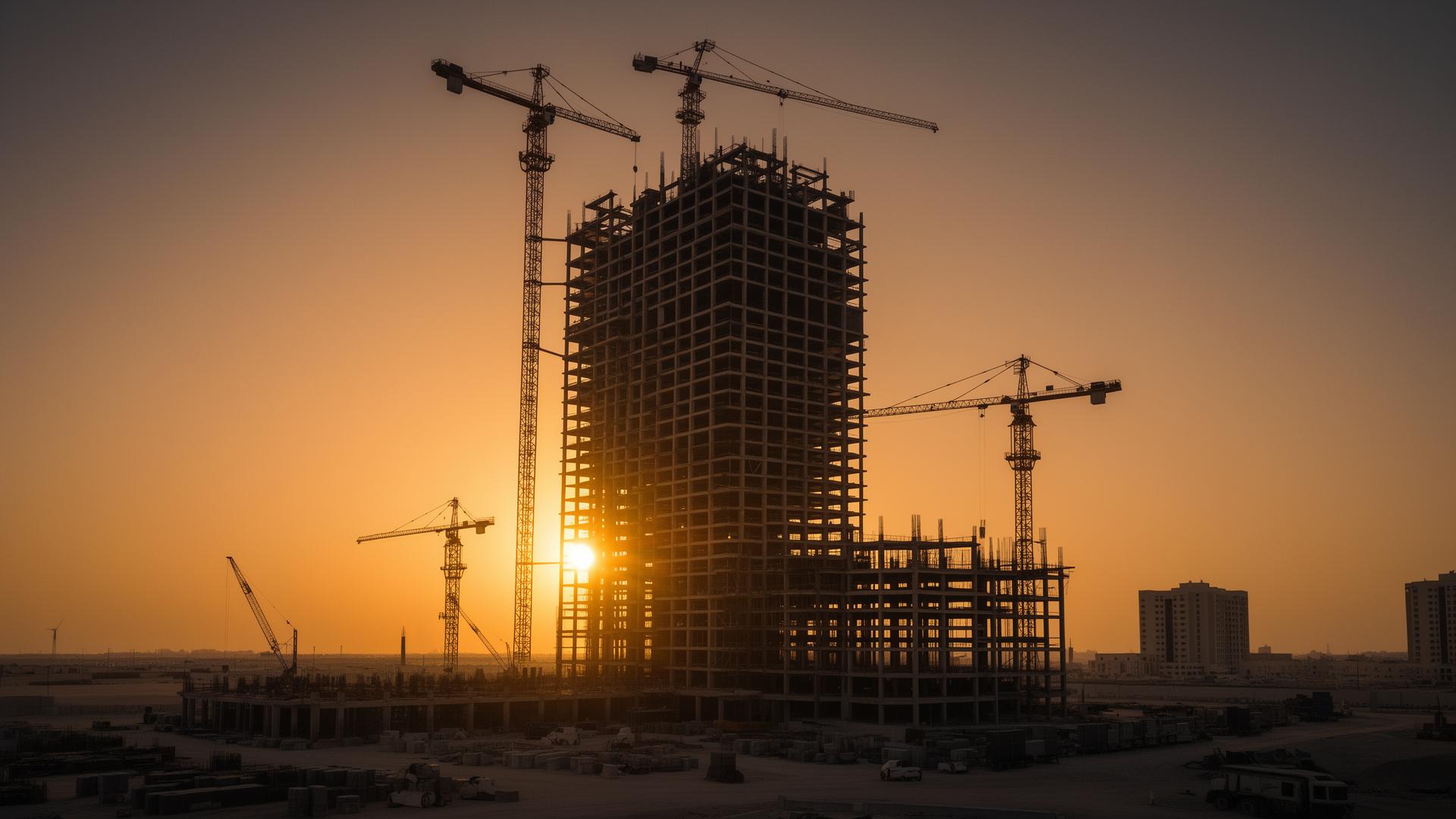 Busco construction site in Bahrain at golden hour
